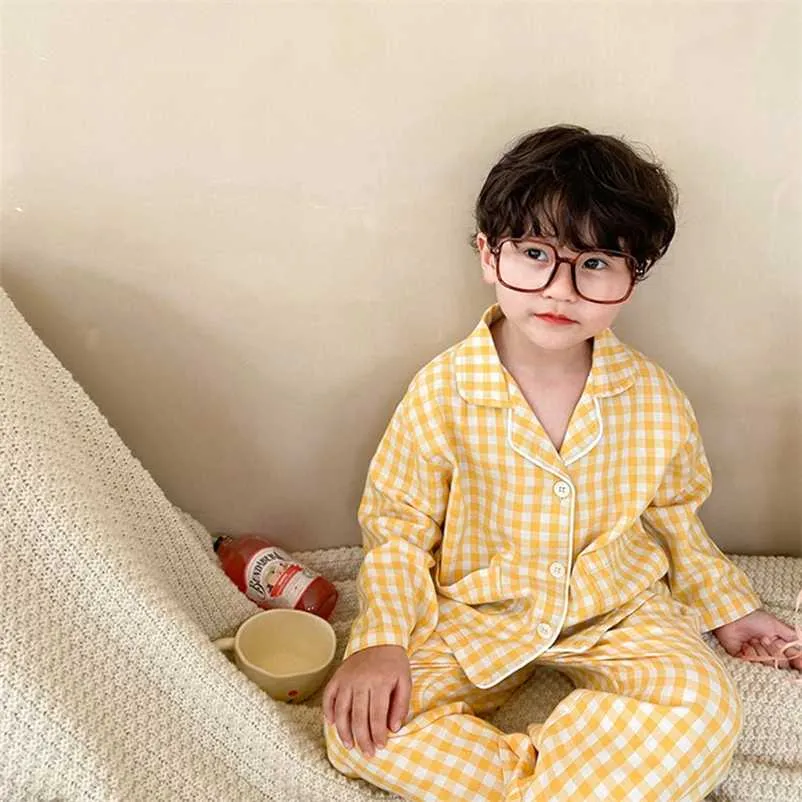 Milancel Höst Kids Pyjamas Plaid Home Service Suit Långärmad SleepWear 211130