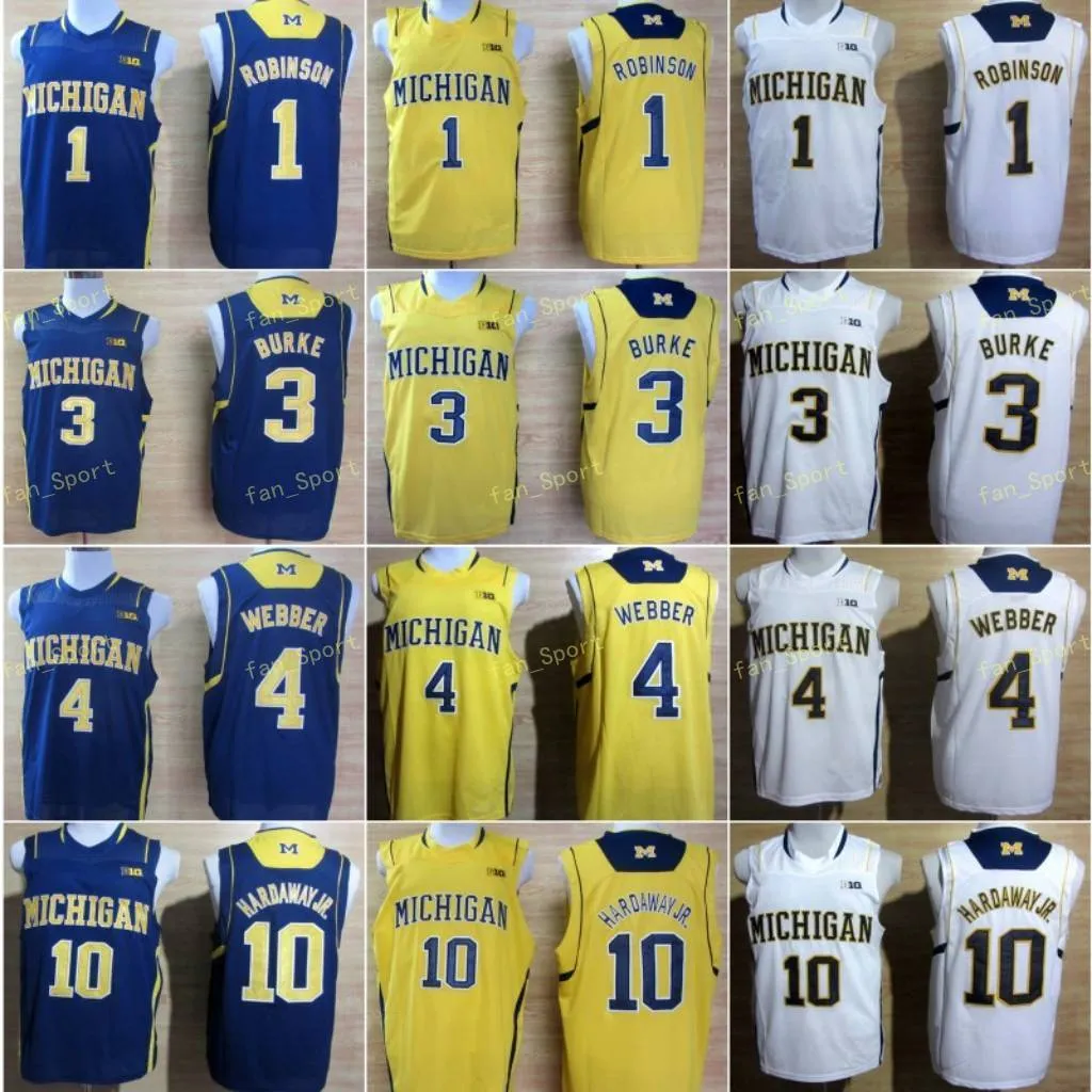 Collège Michigan Wolverines Maillots Basketball Glenn Robinson III 1 Trey Burke 3 Chirbots Webber 4 Tim Hardaway JR 10 Glen Rice Jalen Rose