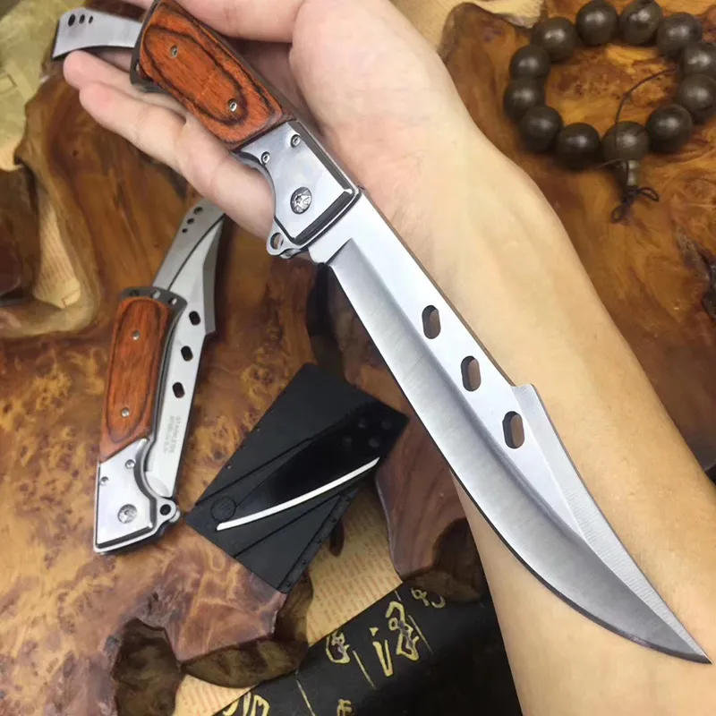 Folding Pocket Survival Knife, Wood Handle, Outdoor Combat Camping Hunting  Knife, Sharp Self Defense Tool From Jaycy100wu, $14.8