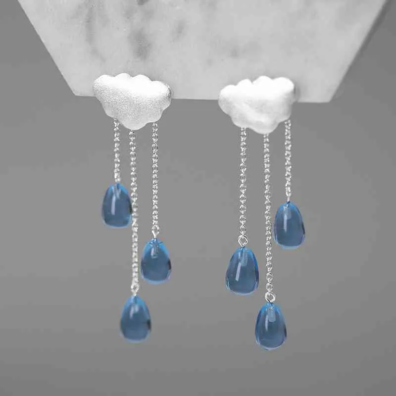 Ivature 925 Sterling Silver Cloud Design Long Crystal Tassel Drop Kolczyki dla kobiet Biżuteria Prezenty