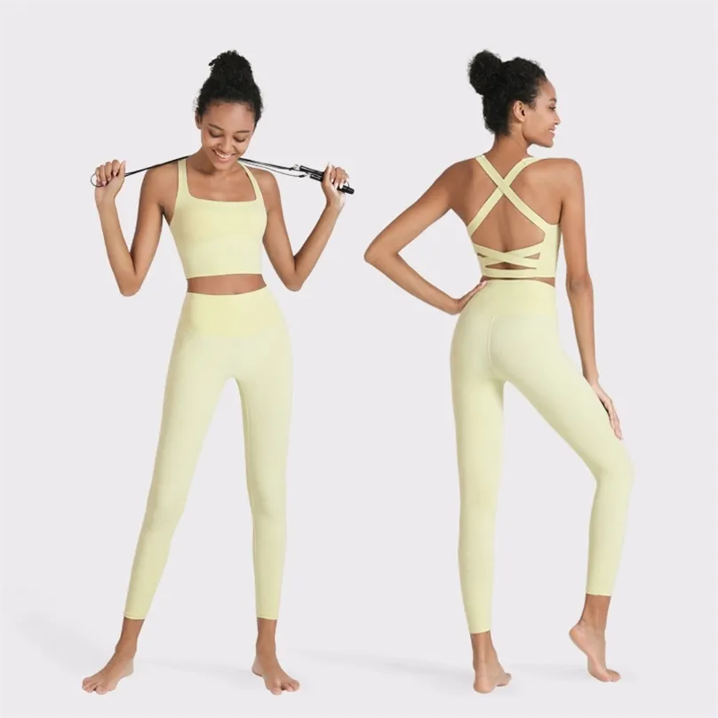 Kadınlar için Egzersiz Giysileri Yoga Set Spor Salonu Fitness Spor Suits Yüksek Bel Tozluk Koşu Giyim Eğitim Sutyen + Pantolon 210802