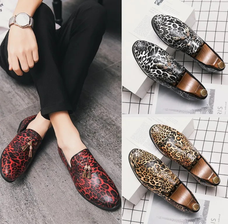 Classic Luxury Men Leather designer Shoes Fashion Fringed Leopard Loafers Slip-on Party Casual Shoe Large Size 38-48