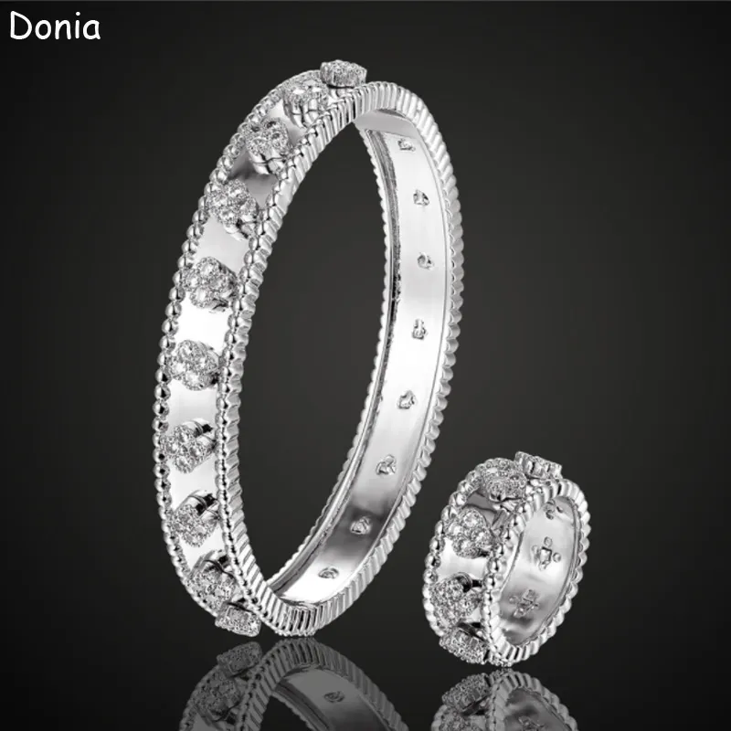 Donia Smycken Lyx Bangle European och American Fashion Classic Four-Leaf Blomma Koppar Micro-Inlaid Zircon Armband Ring Set Ladies Designer Gift
