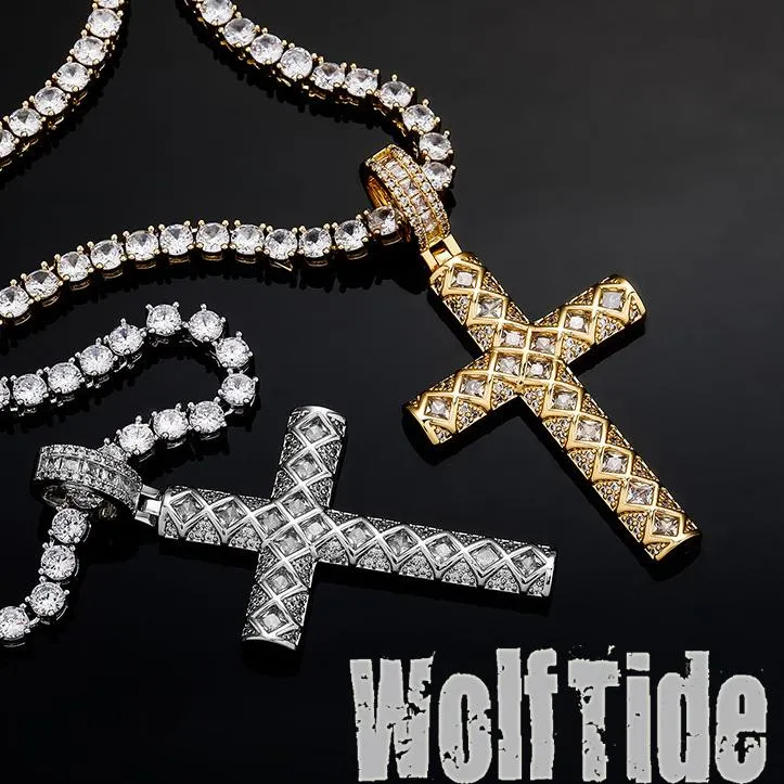 Hänghalsband Hip Hop Gold Bling Cross Necklace iPersonalized Iced Out Cubic Zircon Charm Miami Rapper smycken gåvor för kvinnor och män