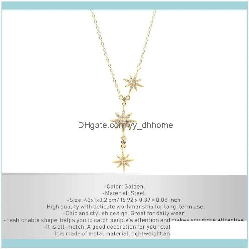 Pendant Necklaces 1pc Shiny Eight Mountain Star Necklace Fashion Chic Neck Chain Jewelry Simple For Women Girl (Golden)