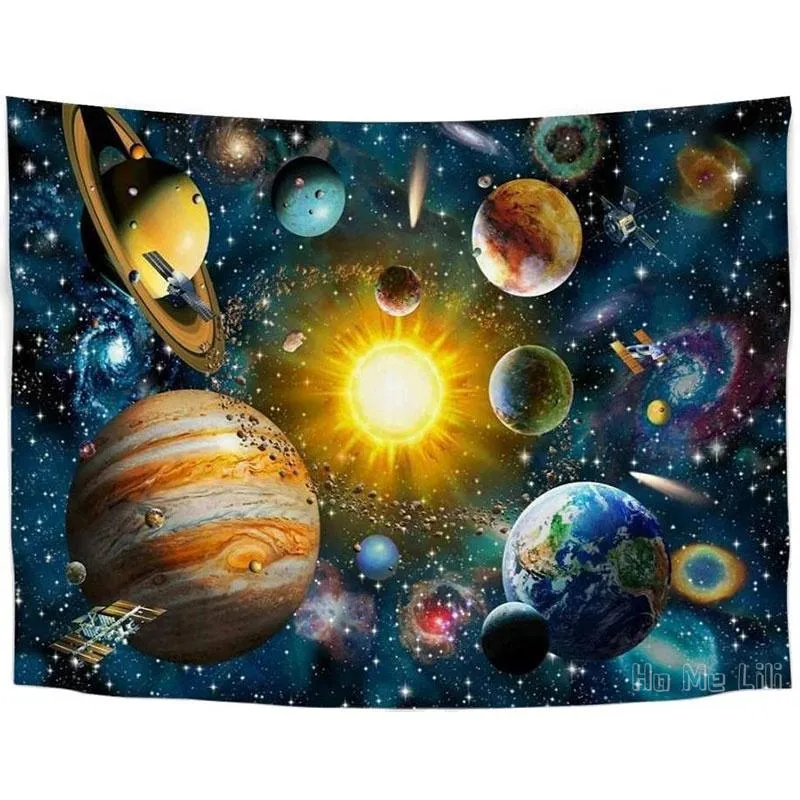 TABESTRITY Solar System Wall Hängande Galaxy Planeter av Ho Me Lili Tapestry Teen Boy Bedroom Inredning estetisk hemkonst