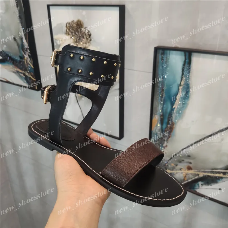 2021 Classic Women Summer Chinelos Sandálias Impressionante Estilo Gladiador Sola de Couro Perfeito Plana Lona Sandália Slides 35-42