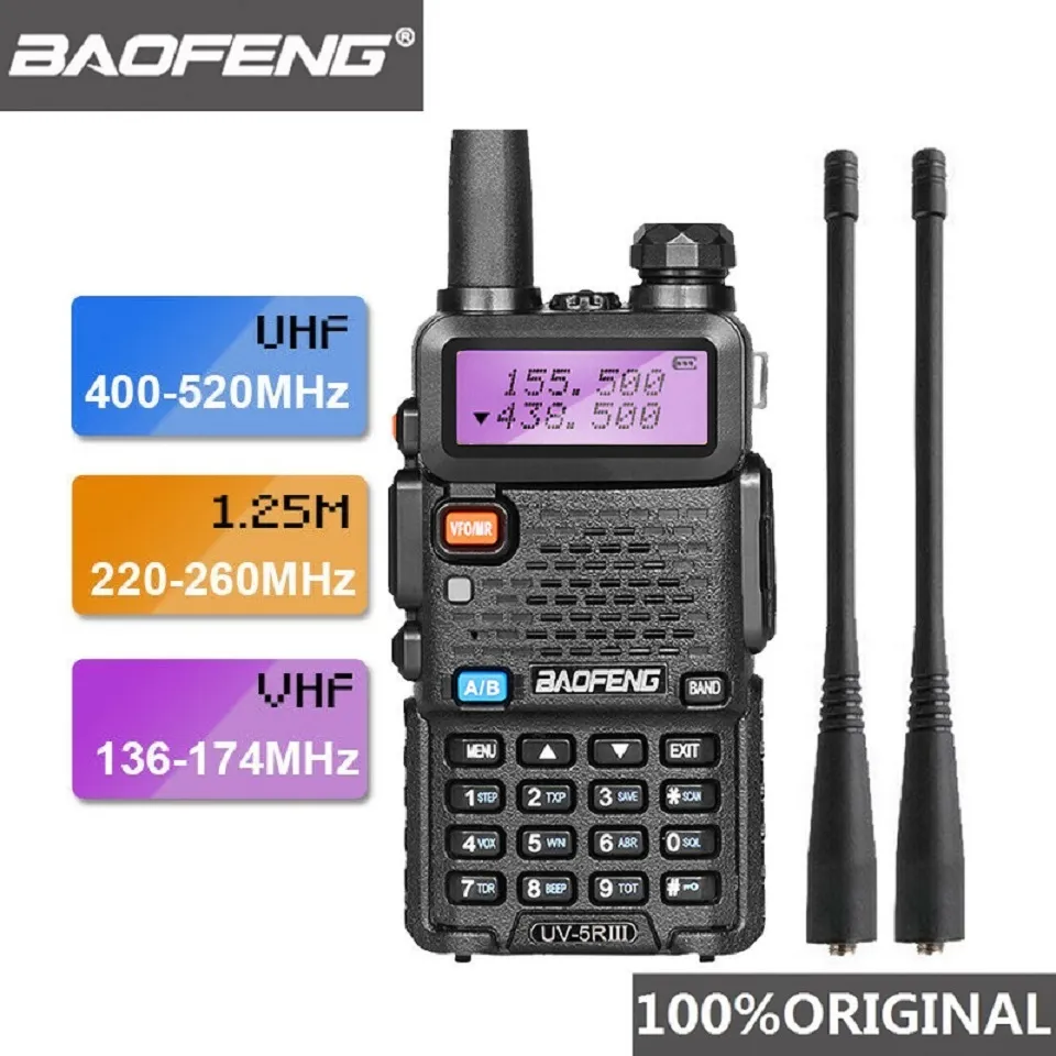 2021 Baofeng UV-5R III Tri-Band Dual Anterna Trayie Talkie VHF 136-174MHz / 220-260MHZUHF 400-520MHZ HAM Radio Scanner UV5R UV 5R