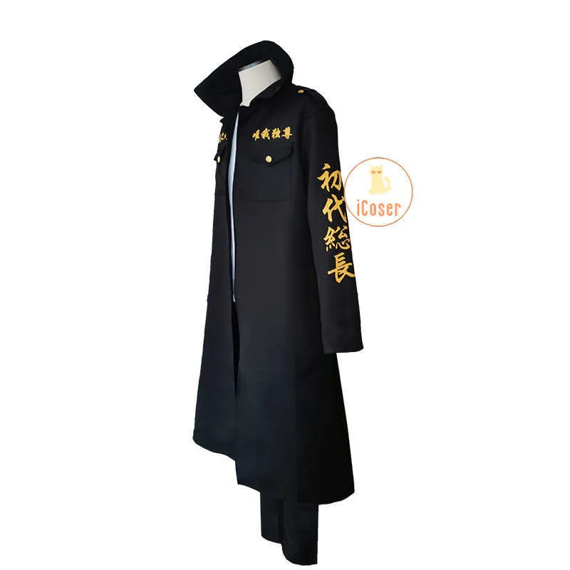 2021 Ny anime Tokyo Revengers Mikey Cosplay Kostym Maiki Manji Gang Toman Outfit Trench Sano Manjiro Blond Wig Y0913