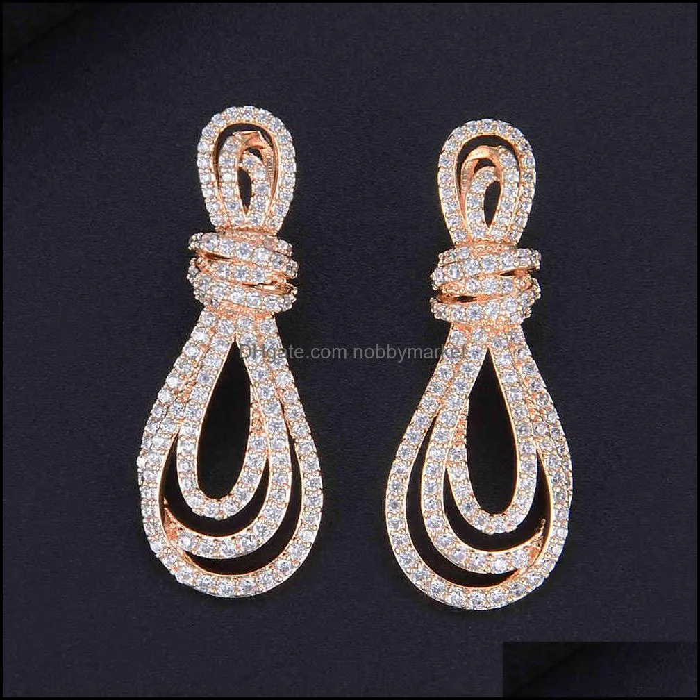 Cute Irregular Knot Shape Hollow Full CZ Stud Earrings For Bridal Engagement Earrings Jewelry 210323