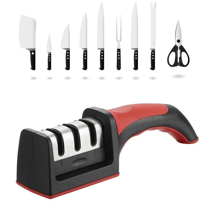 LMETJMA Aiguiseur de couteaux à 3 étapes avec 1 outil d'affûtage de cuisine manuel de remplacement supplémentaire pour tous les couteaux KC0319 210615