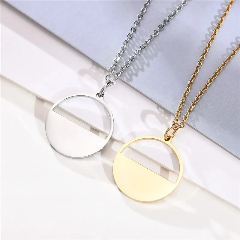 Pendant Necklaces Modyle Geometric For Women Gold Color Stainless Steel Hollow Round Coin Dainty Boho Girls Minimalist Collar