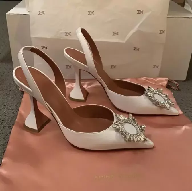 AMINA MUADDI White Leather Begum Pumps Amina Italy Muaddi Wedding Shoes