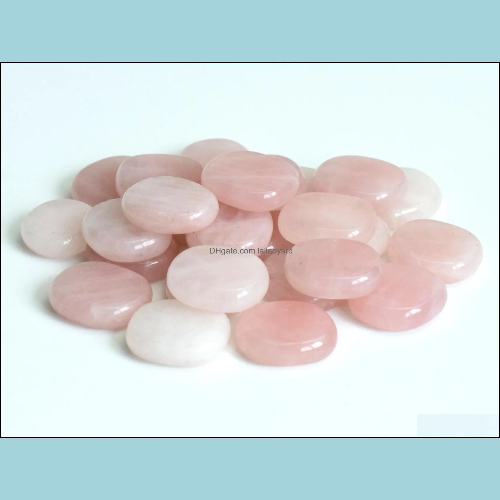 Set of 10 pieces Natural Tumbled Chakra Rose Quartz Carved Crystal Reiki Healing Palm Stones with a Free Pouch