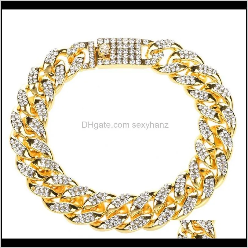 Link, kettingarmbanden Drop levering 2021 Heren Bracelet Hip Hop Miami Cuban Link Gold Sier Color Iced Out Out verharde strass Mannelijke polsbandjes STR