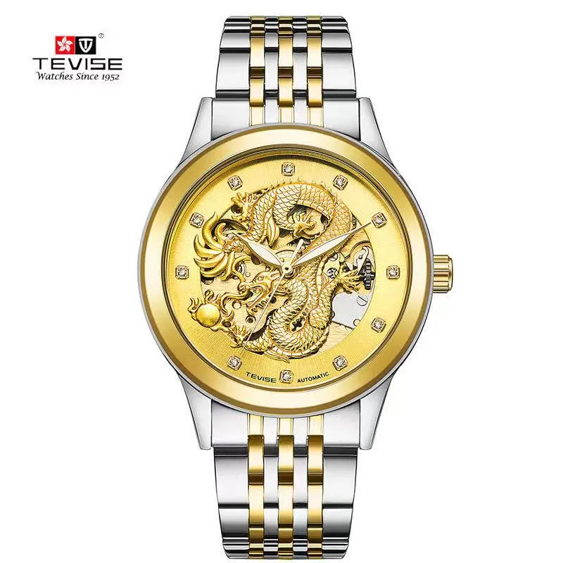 Automatisk schweizisk Teise, WisconsinMechanical Watches Wristwatches Dragon Men Business Steel Band Watch Lysous