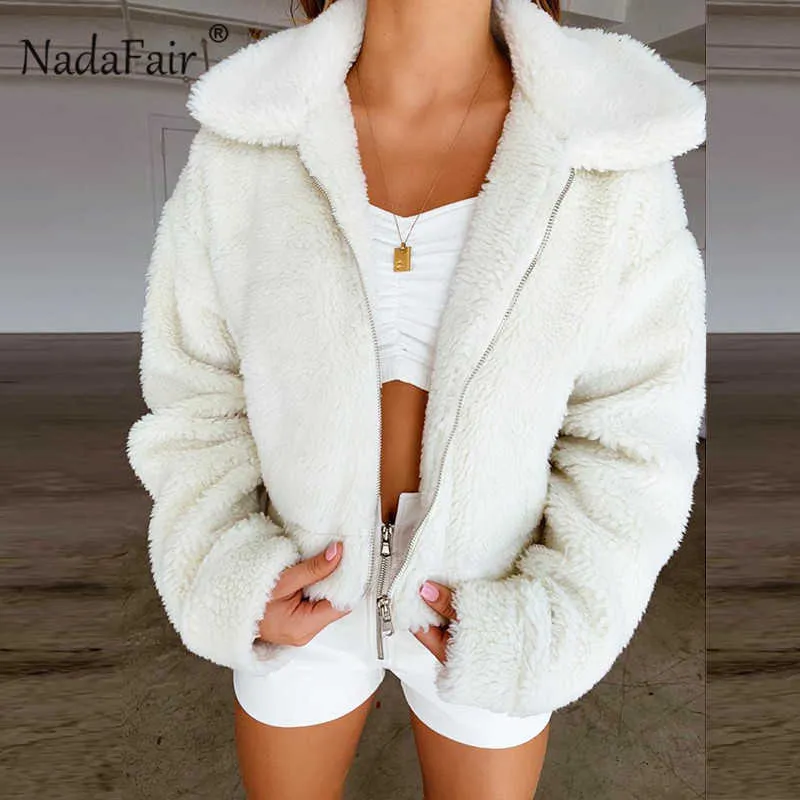 Nadahair Teddy Coat Women Winter Faux Fur Coat Tjock plusstorlek Fluffy Fickor Plush Jacket Ladies Höst överrock Ytterkläder Y0829