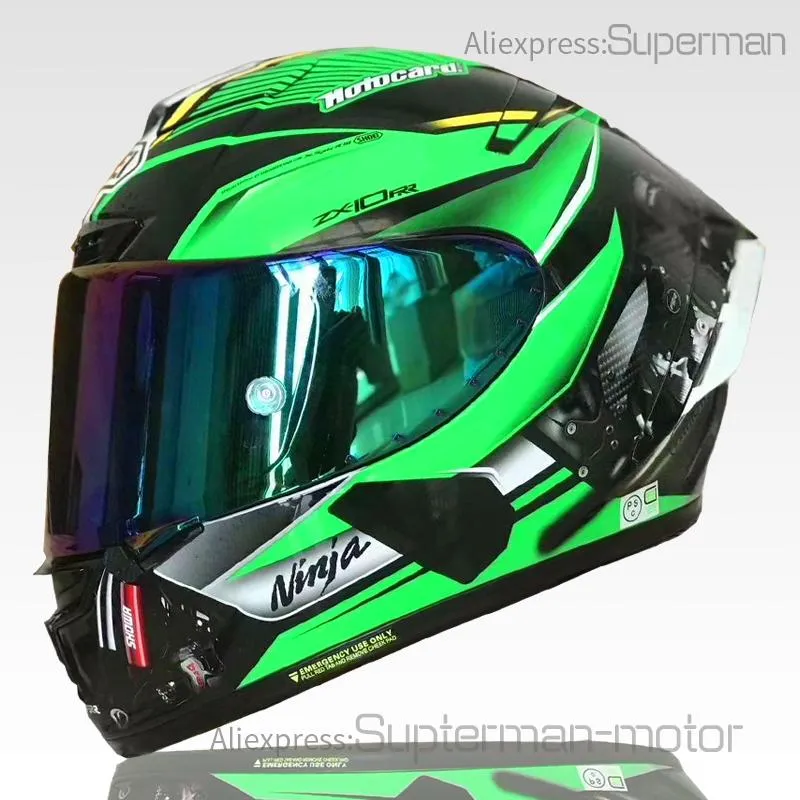 フルフェイス shoei X14 kawasa kki グリーンオートバイヘルメット防曇バイザー男乗馬車モトクロスレーシングバイクヘルメット-NOT-ORIGINAL-ヘルメット