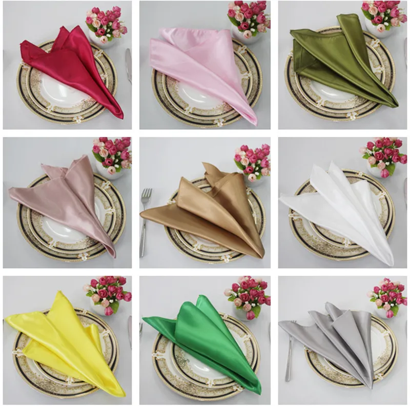 48cm Table Napkins Cloth Square Satin Fabric Napkin Pocket Handkerchief for Wedding Birthday Home Party Hotel