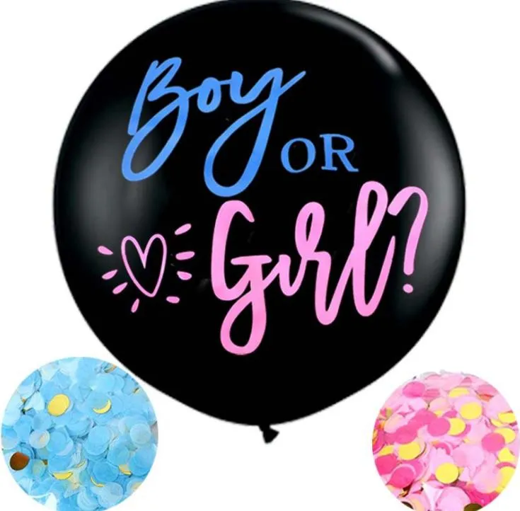 Decorazione per feste Palloncino per ragazzo o ragazza da 36 pollici Palloncini in lattice nero con coriandoli Gender Reveal Globos Baby Shower SN5502