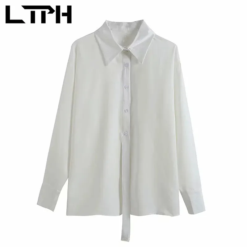 Koreaanse kleine verse losse lange mouw vrouwen shirts blouses lui stijl streetwear streamers wit shirt zomer 210427