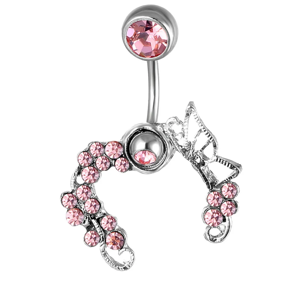 YYJFF D0654 Pink Belly Nave Ring 14GA 10MM