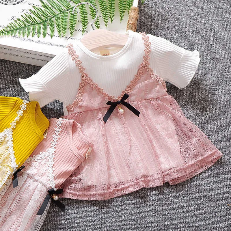 Mädchen Sommer Kurzarm Spitze Prinzessin Kleid 2 Jahre altes Baby Mädchen Kleidung Kinder Kleider für Mädchen Blumenmädchen Kleider Mädchen Q0716