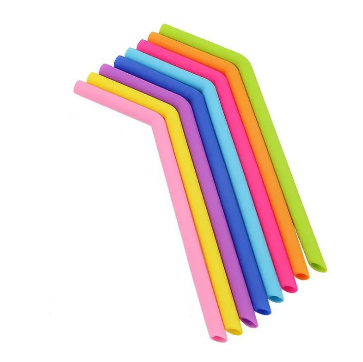 Colorful Food Grade Flexible Silicone Straws Straight Bent Curved Straw Drinking Reusable Bar Tools Beverage CCF6361