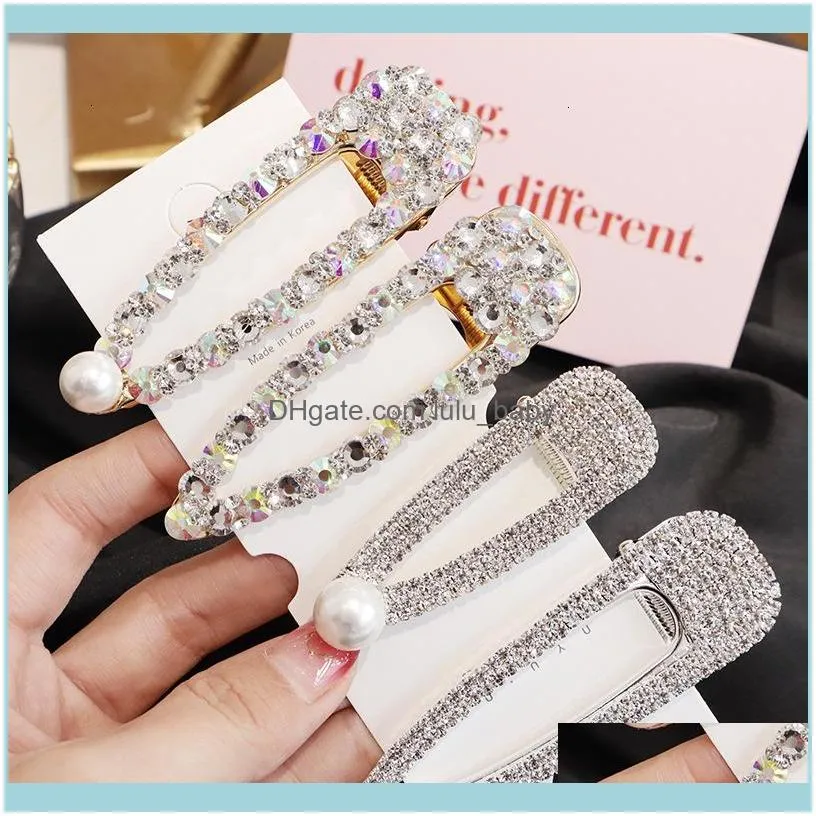 Korean Crystal Hairpins Women Hair Jewelry Fashion Simulation Pearl Gold Barrettes Clips Pins Wedding Bridal Tiara Accessories