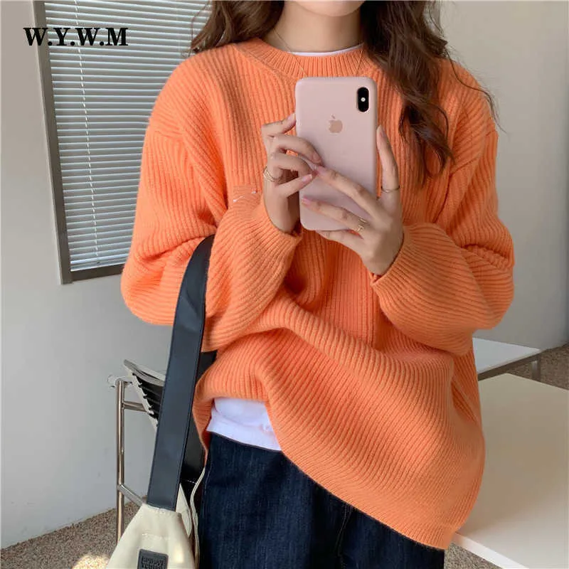 WYWM Casual Pull Doux Femmes Automne Hiver Vintage Chaud Surdimensionné Pulls Dames Casual Tricots Solide Femme Pulls 7color 210928