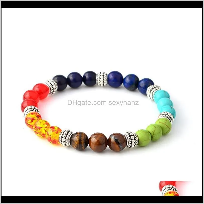 Kimter 8MM Yoga Bead Bracelets for Men Women 7 Chakra Healing Natural Stone Elastic Bracelet Handmade Gemstone Bangle Couple Jewelry B366S