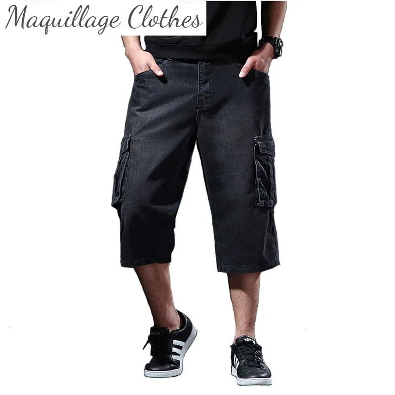 Men's Cargo Denim Shorts With Multi Pockets Loose Casual Short Jeans For Male Big And Tall