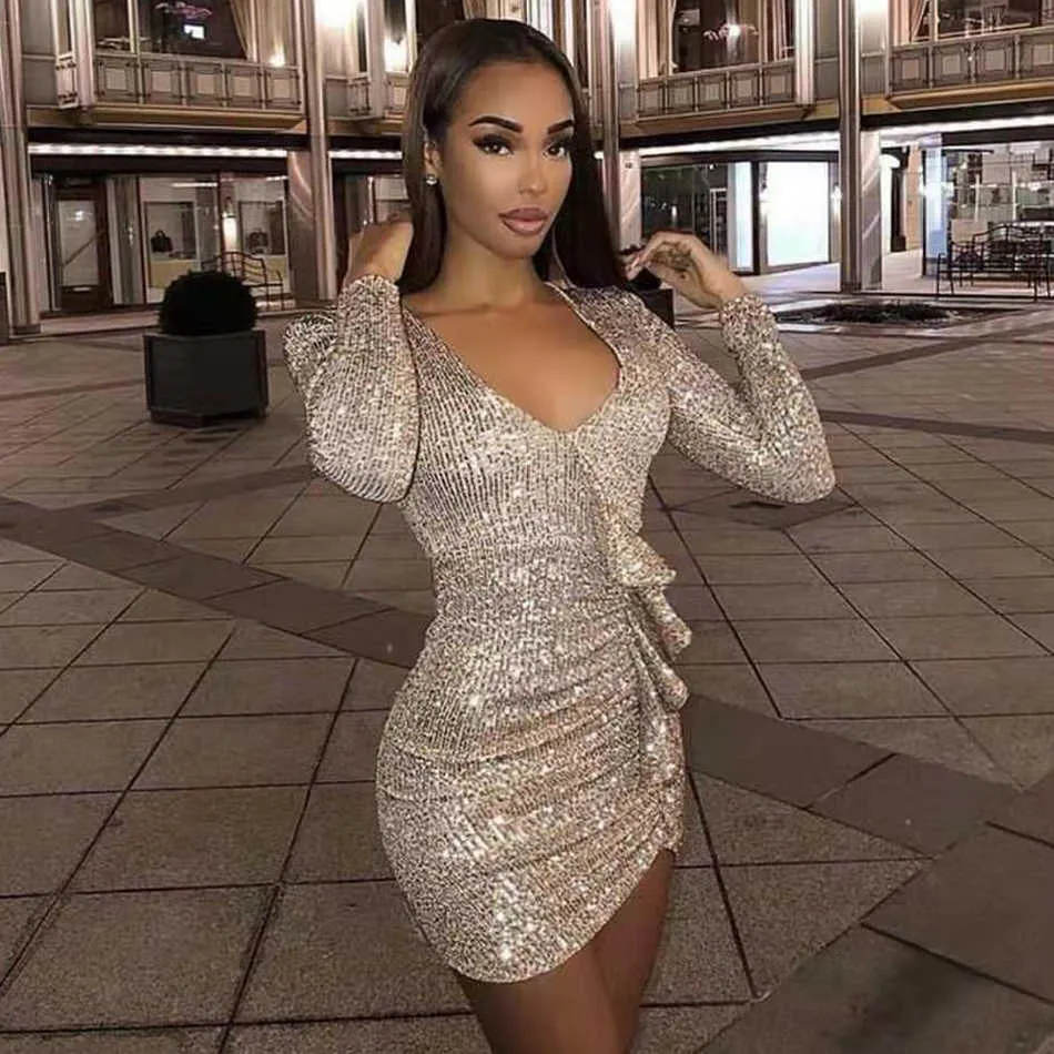 【関税&送料込】Golden  Sequined Mini Dress Gold Sequin Bodycon Mini Dress - NEWME