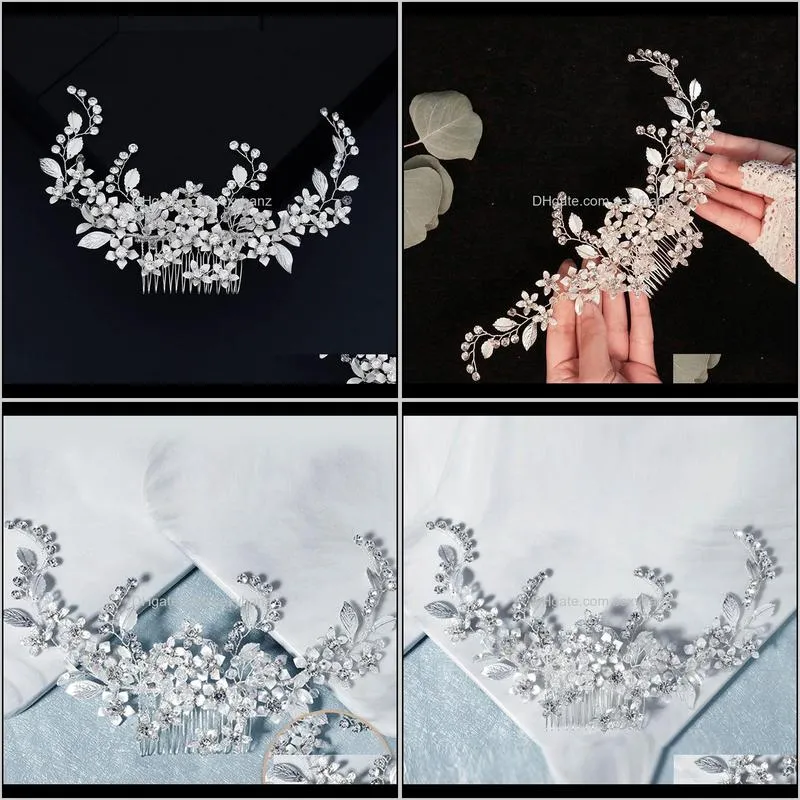 bridal wedding hair accessories shining crystal hair combs flower leaf headpieces for bride noiva decor jewelry ornaments