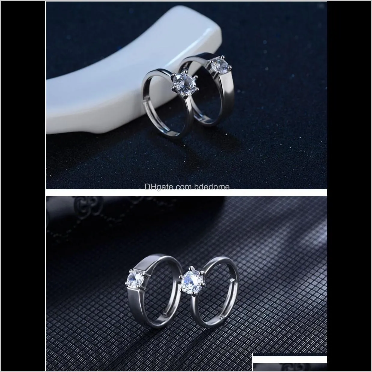 lovers couple ring channel setting zircon brass meterial imitation rhodium plated for woman man opening adjust circle size