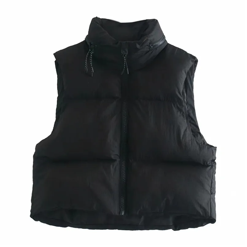 Merodi Women Autumn Casual Za Black Loose Vest Chic Lady Fashion Sleeveless High Collar Coat Overisize Female Zipper Warm Parkas 210817