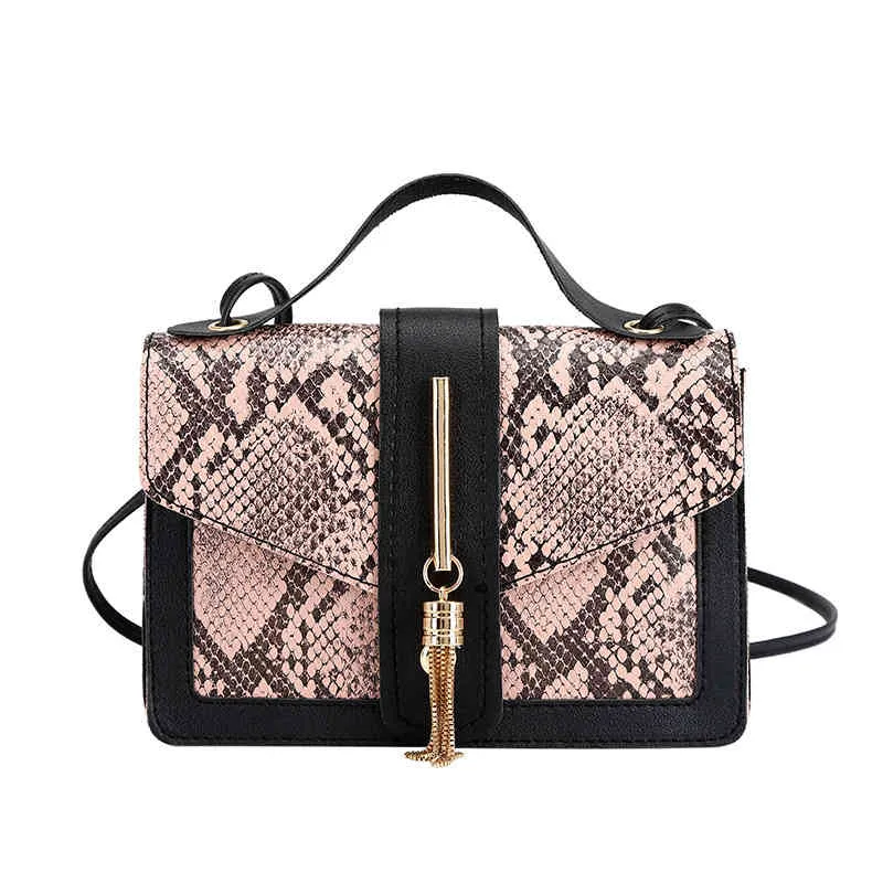 New Fashion Korea Style Small Square Ladi Tote Snake Pattern Shoulder Cross Body PU Leather Woman Hand Bag