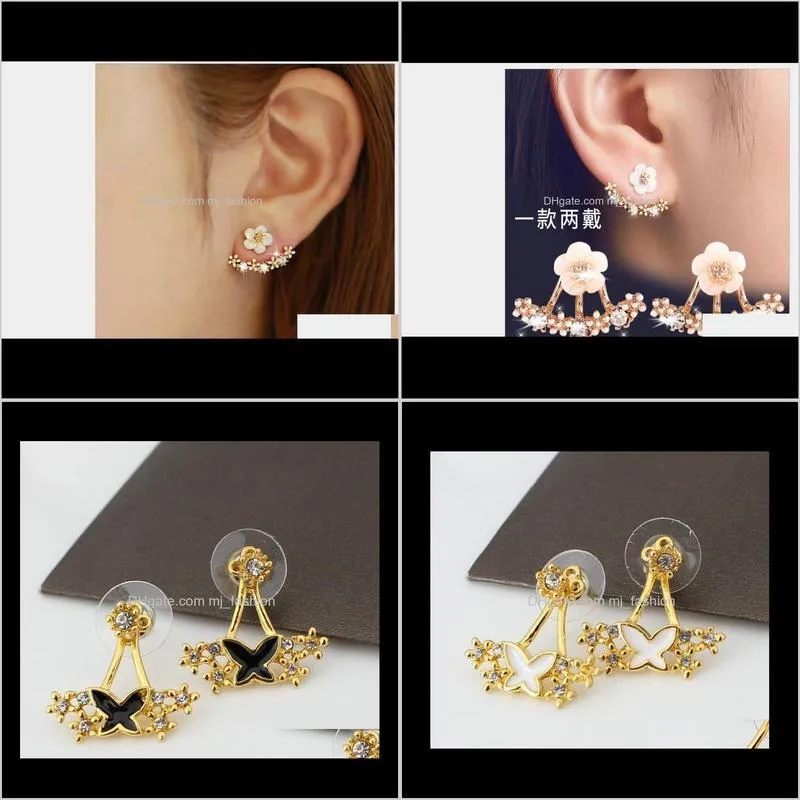 high quality anti allergic pure silver jewelry s 925 sterling silver daisy flower front and back two sided stud earrings ear nail 1567