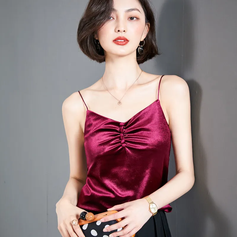Корейский мода женщины топы женщины твердые камизол плюс размер без рукавов танки Camis V шеи холмер ремешок Tee 210427