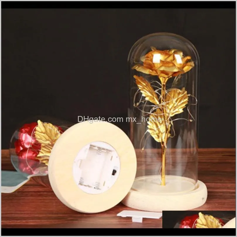 led rose eternal flower with fairy string lights in dome for wedding valentine`s day gift