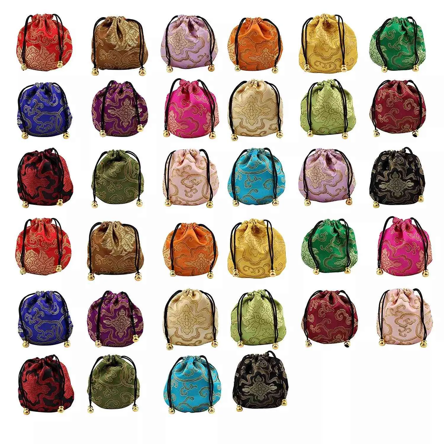 24pcs Silk Jewelry Pouch Small Satin Coin Purse Chinese Brocade Embroidered Drawstring Gift Bag for Ring / Earring