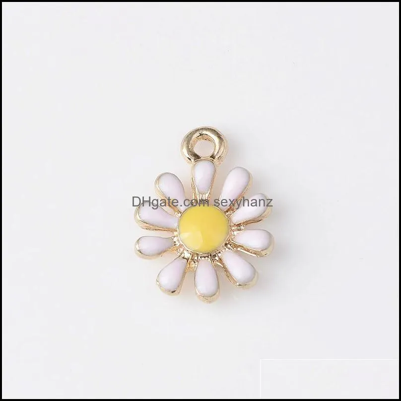 New Vintage Enamel Daisy Sun Flower Alloy Gold Tone Charms Fit For Pendant Earrings Bracelet Jewelry Making Accessory 794 R2