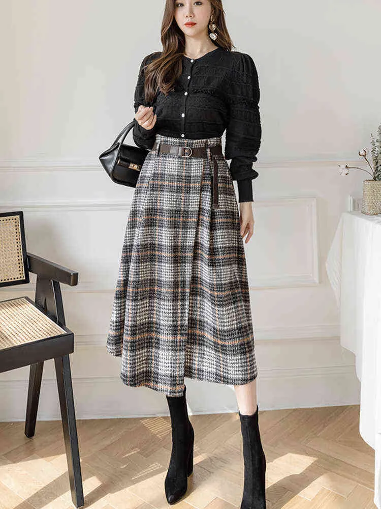 TIGENA Gonna Lunga Di Lana Scozzese Vintage Donna Autunno Inverno