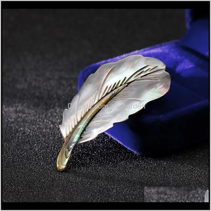 natural abalone shell brooches fashion feather shape brooch pins european design women party jewelry brooches pin