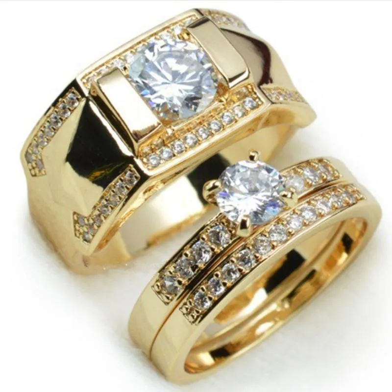 Cluster Ringen Romad Roestvrij Staal Trouwring Voor Koppels Goud Kleur Crystal CZ Liefhebbers Set Mannen Vrouwen Engagement