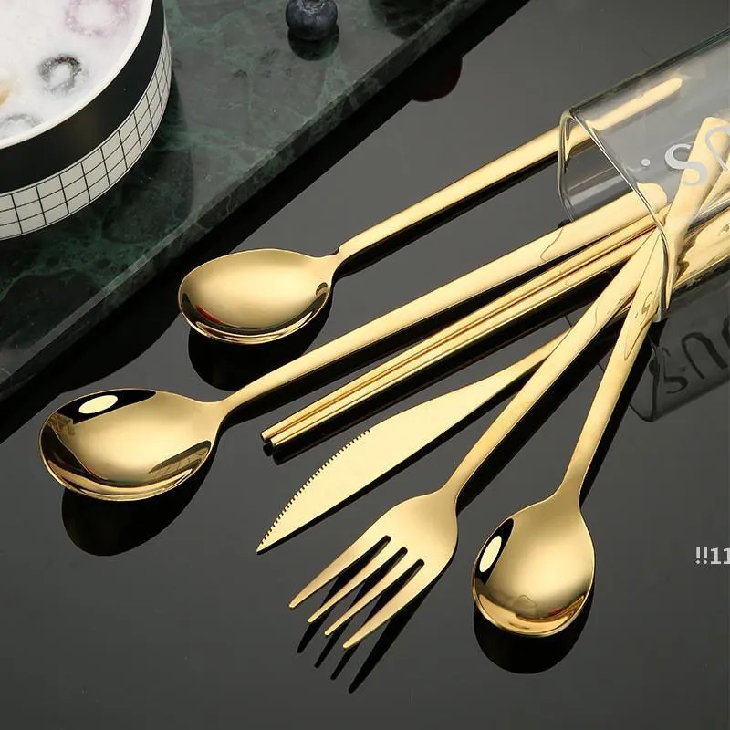 newStainless Steel Dinnerware Fork Knife Spoons Dessert Coffe Spoon Silver Rose Gold Black Home Kitchen Restaurant Cutlery EWE5560