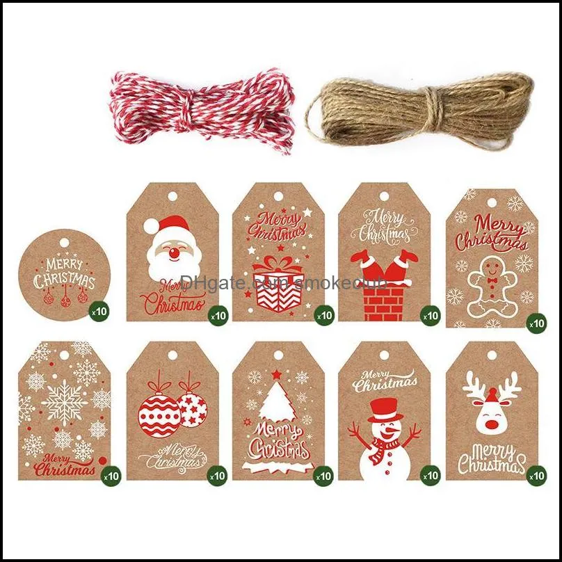 Greeting Cards 1 Set Christmas Kraft Paper Tag Card With Rope Decorations Gift Box Labels Party Supplies Navidad Xmas Year