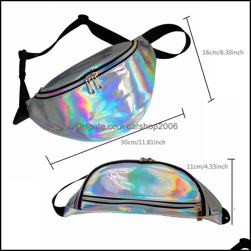 Rainbow Hologram PU Metallic Fanny Packs Laser PVC Transparent Waist Bag Fashion Sport Waist Bags Unisex Waterproof Chest Bag DH1096