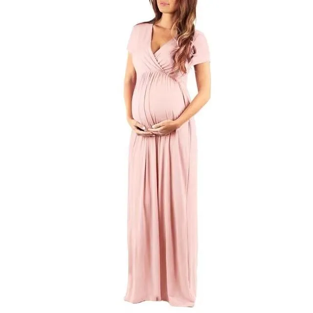 Moederschap jurken 2021 zomer vrouwen zwangerschap mode elegante v-hals korte mouw jurk voor po schiet zwangere kleding