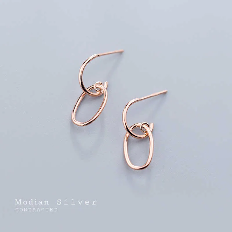 Minimalism 100% 925 Sterling Silver Mode Design Rose Guld Färg Drop Örhängen för Kvinnor Party Dangle Ear Fine Smycken 210707